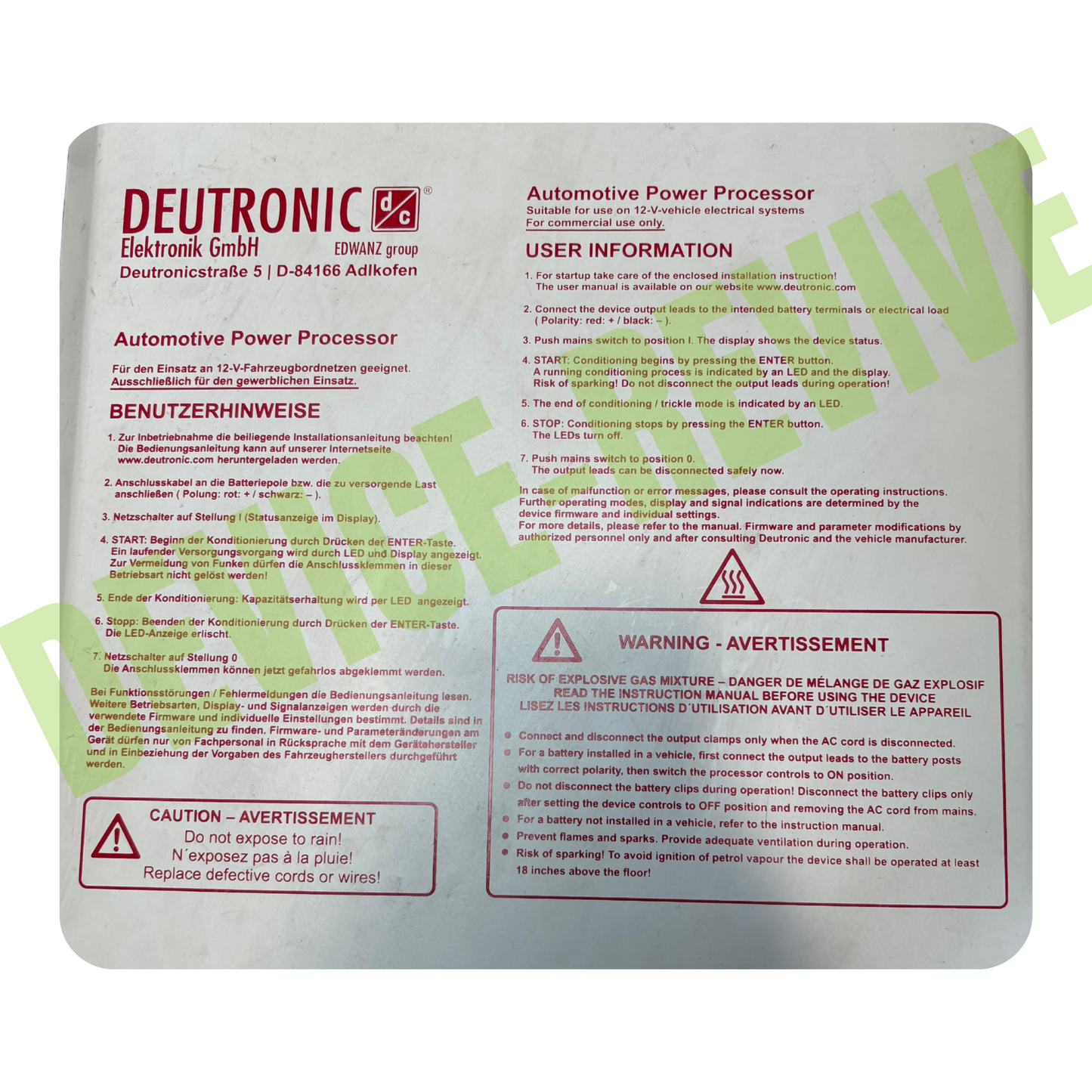 Reparatur für DEUTRONIC Batterieladegerät DBL 1200, DBL430, DBL1600, DBL1600, DBL800, DBLx3-14, SmartCharger